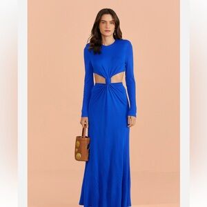 Farm Rio Women Round Neck Blue Knot Cut Out Maxi Dress designer Blue NWT MEDIUM